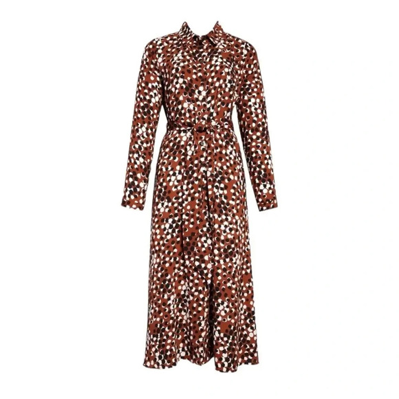 Halogen Brown Pebble Print Maxi Shirt Dress XS - Picture 1 of 4
